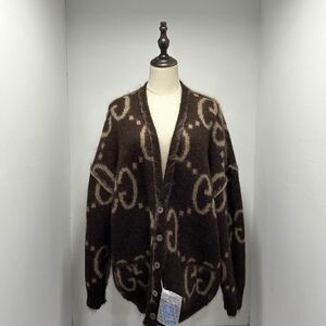 Gucci Cream and Brown Logo Mohair Cardigan